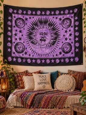 NWT Cotton Purple/Black Celestial Tapestry
